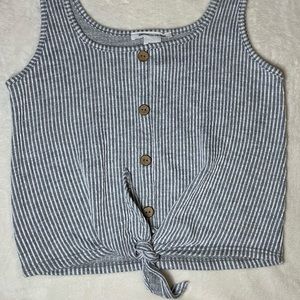 Striped Gray button down tank with tie